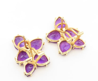925 Sterling Silver Vintage Earrings Gold Plated Drop Cut Amethyst  EG13384