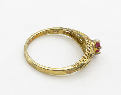 925 Sterling Silver  Prong Set Ruby Shiny Gold Plated Band Ring Sz 8  RG16201