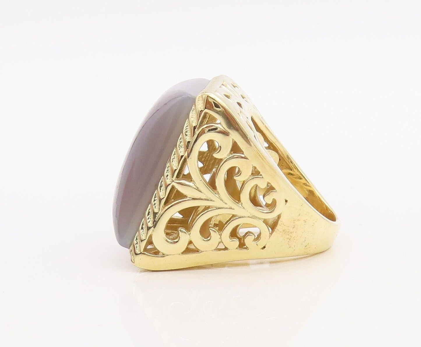 925 Sterling Silver Vintage Ring Gold Plated Carved Square Gemstone Sz 8 RG30077