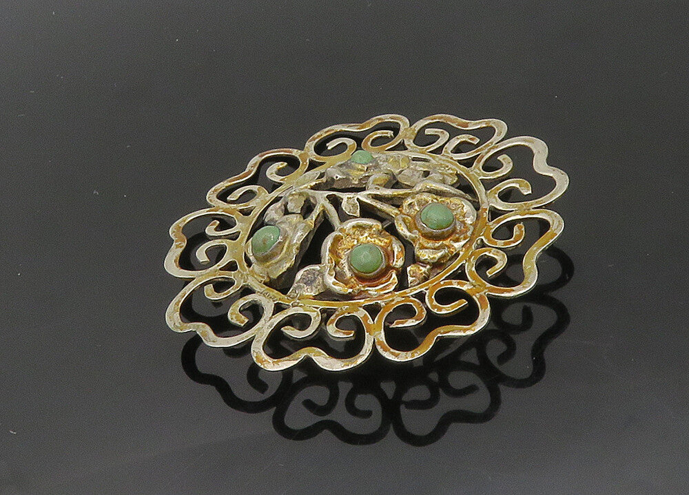 MEXICO 925 Sterling Silver  Vintage Turquoise Pretzel Brooch Pin  BP8261