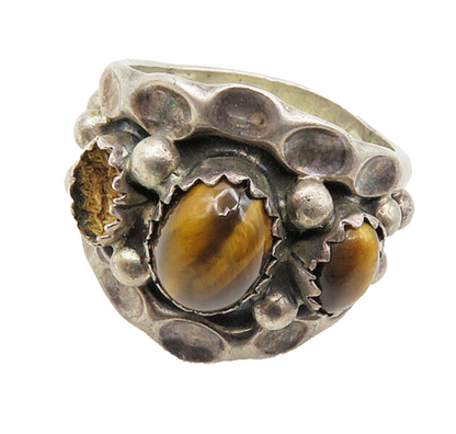 NAVAJO 925 Sterling Silver  Vintage Cabochon Cut Tiger's Eye Ring Sz 5  RG19851