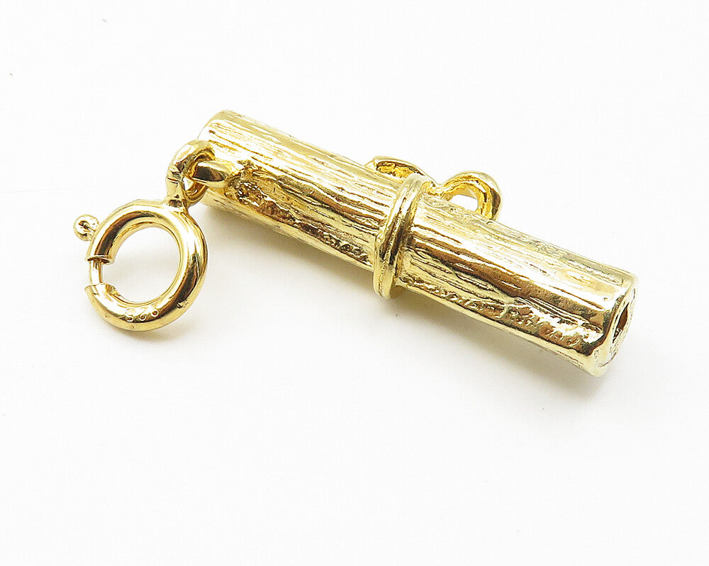 925 Sterling Silver  Shiny Gold Plated Tied Graduation Diploma Pendant  PT8504