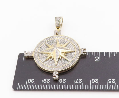 925 Sterling Silver Vintage Pendant Two Tone Nautical Compass Medallion  PT25690
