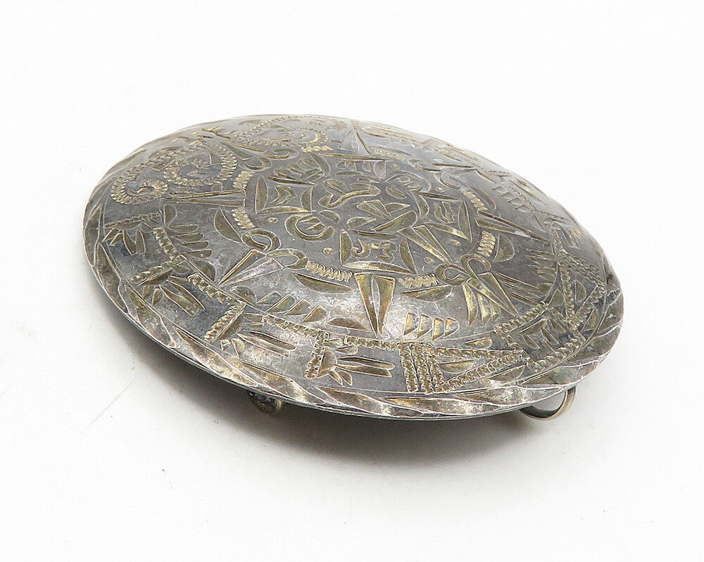 MEXICO 925 Sterling Silver  Vintage Mayan Aztec Sun Calendar Brooch Pin BP3756