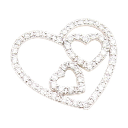 925 Sterling Silver Vintage Pendant CZ Intertwined Love Hearts Outline  PT25982