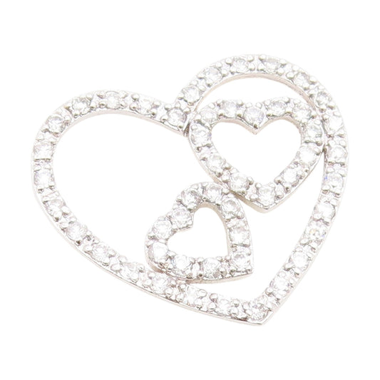 925 Sterling Silver Vintage Pendant CZ Intertwined Love Hearts Outline  PT25982