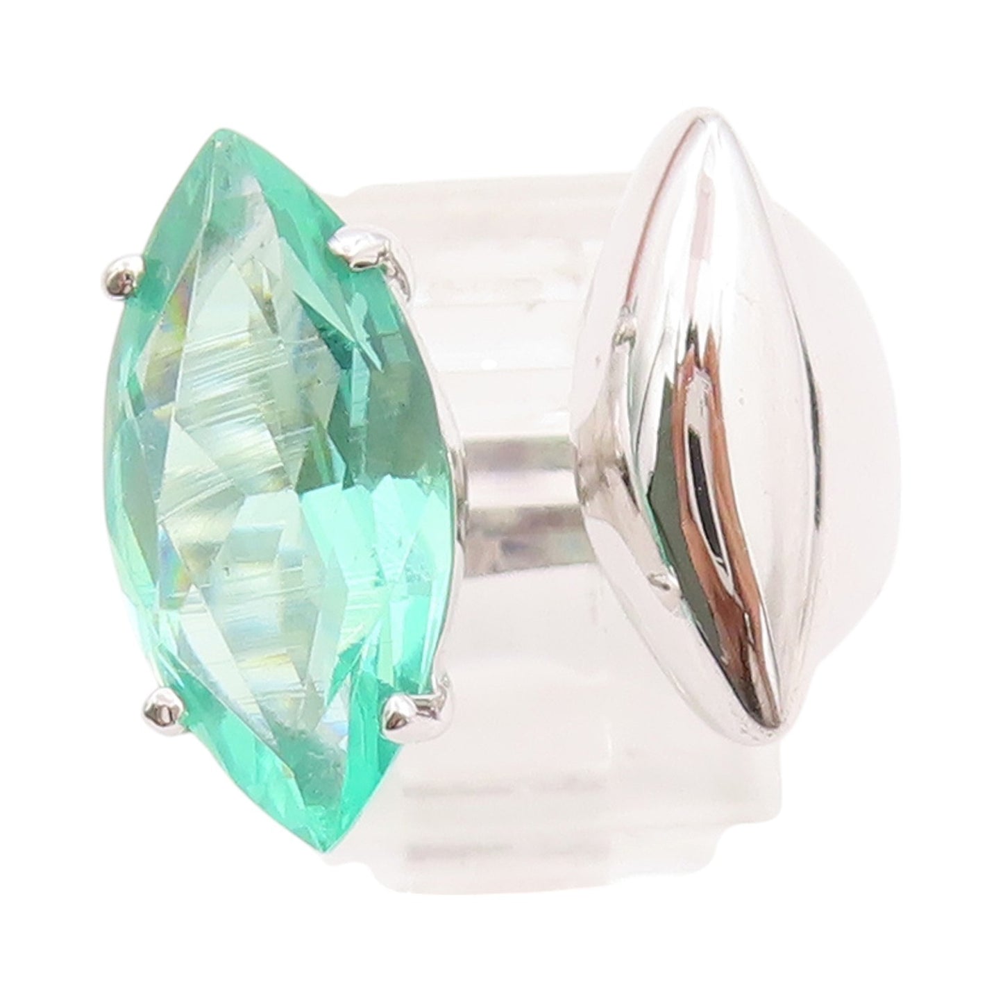 925 Sterling Silver Vintage Ring Modernist Green Marquise Cut CZ  Sz 8  RG32488