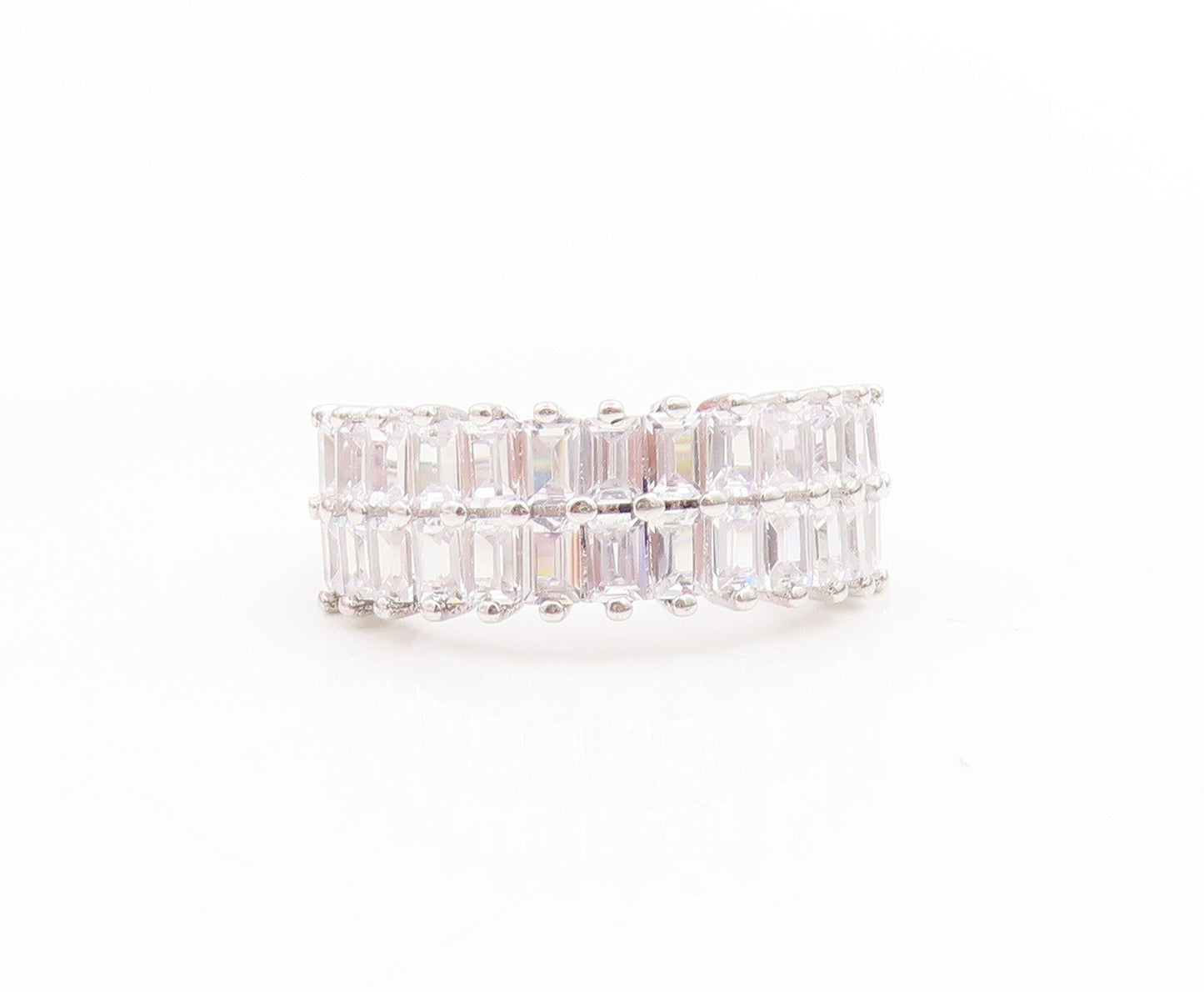925 Sterling Silver Vintage Ring Baguette Cut CZ Double Row Band  Sz 6  RG34072
