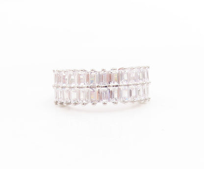 925 Sterling Silver Vintage Ring Baguette Cut CZ Double Row Band  Sz 6  RG34072
