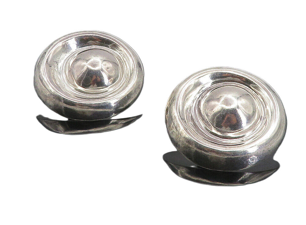 MEXICO 925 Silver Vintage Shiny Round Dome Non Pierce Drop Earrings  EG4405