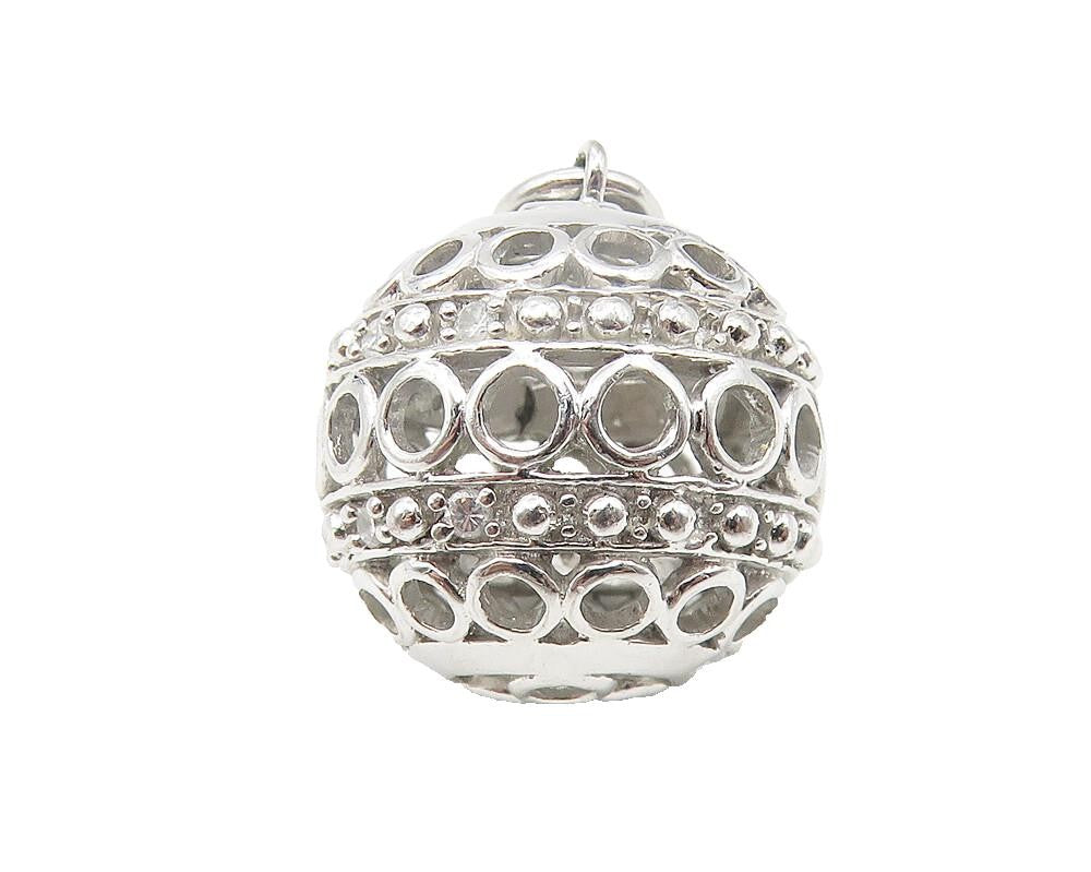 925 Sterling Silver  Shiny Topaz Accent Circle Pattern Sphere Pendant  PT8977