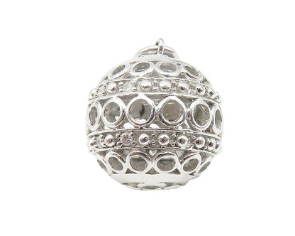 925 Sterling Silver  Shiny Topaz Accent Circle Pattern Sphere Pendant  PT8977