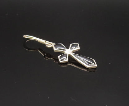 925 Sterling Silver  Vintage Black Onyx Religious Cross Earrings  EG11809