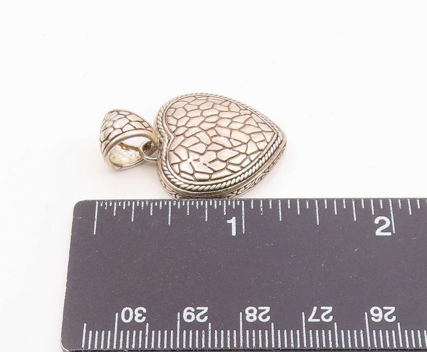 925 Sterling Silver  Vintage Cobbled Twist Love Heart Cut Out Pendant  PT19577