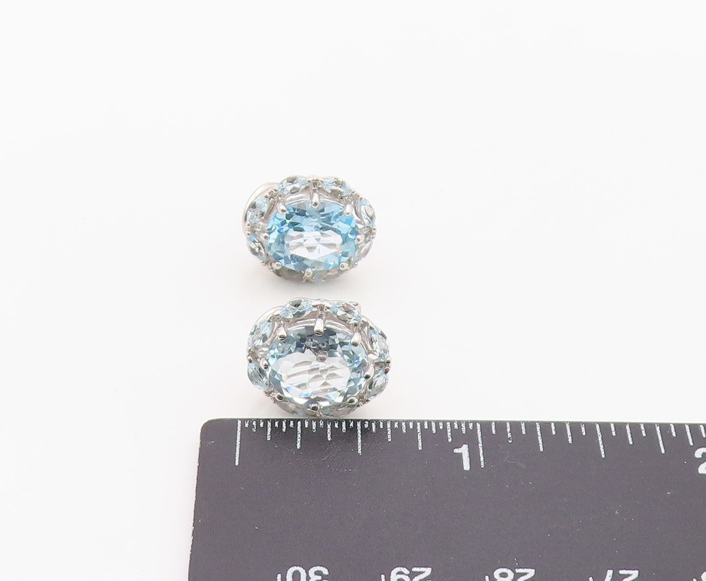 925 Sterling Silver Vintage Earrings Elegant Blue Topaz Floral Cluster  EG14362