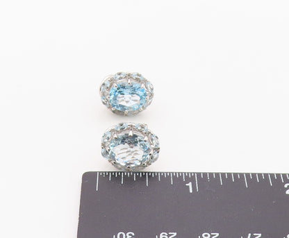 925 Sterling Silver Vintage Earrings Elegant Blue Topaz Floral Cluster  EG14362