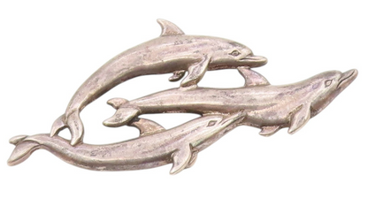 SHUBE 925 Sterling Silver  Vintage Swimming Dolphins Smooth Pendant  PT14810