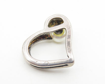 925 Sterling Silver  Vintage Petite Pearl Open Love Heart Pendant  PT8346