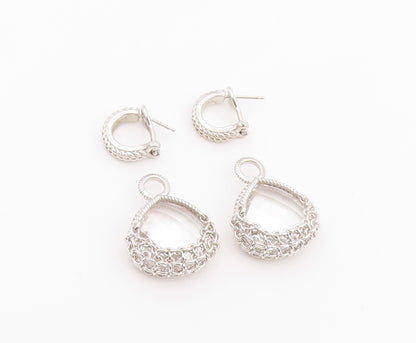 925 Sterling Silver Vintage Earrings Faceted Quartz Lattice Cage Drop  EG14452