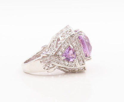 925 Sterling Silver Vintage Ring Carved Square Cut Amethyst Topaz  Sz 7  RG29457