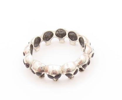 925 Sterling Silver Vintage Ring Onyx Eyed Alien Heads Cut Band Sz 14.5  RG32808