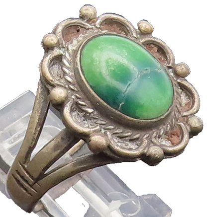 925 Silver  Vintage Turquoise Beaded Carved Flower Ring Sz 7.5  RG27227