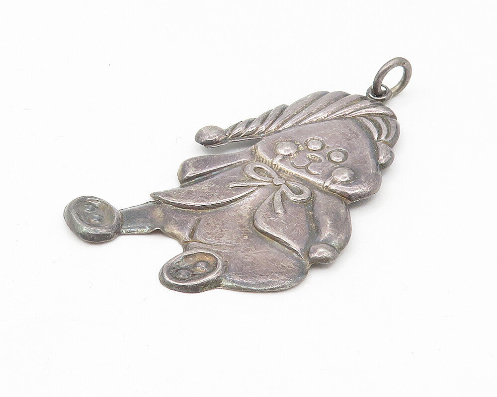 925 Sterling Silver  Vintage Oxidized Teddy Bear In Pajamas Pendant  PT9115