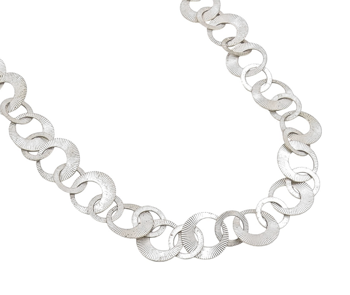 925 Sterling Silver Vintage Necklace Chunky Etched Geometric Circle Link  NE4744