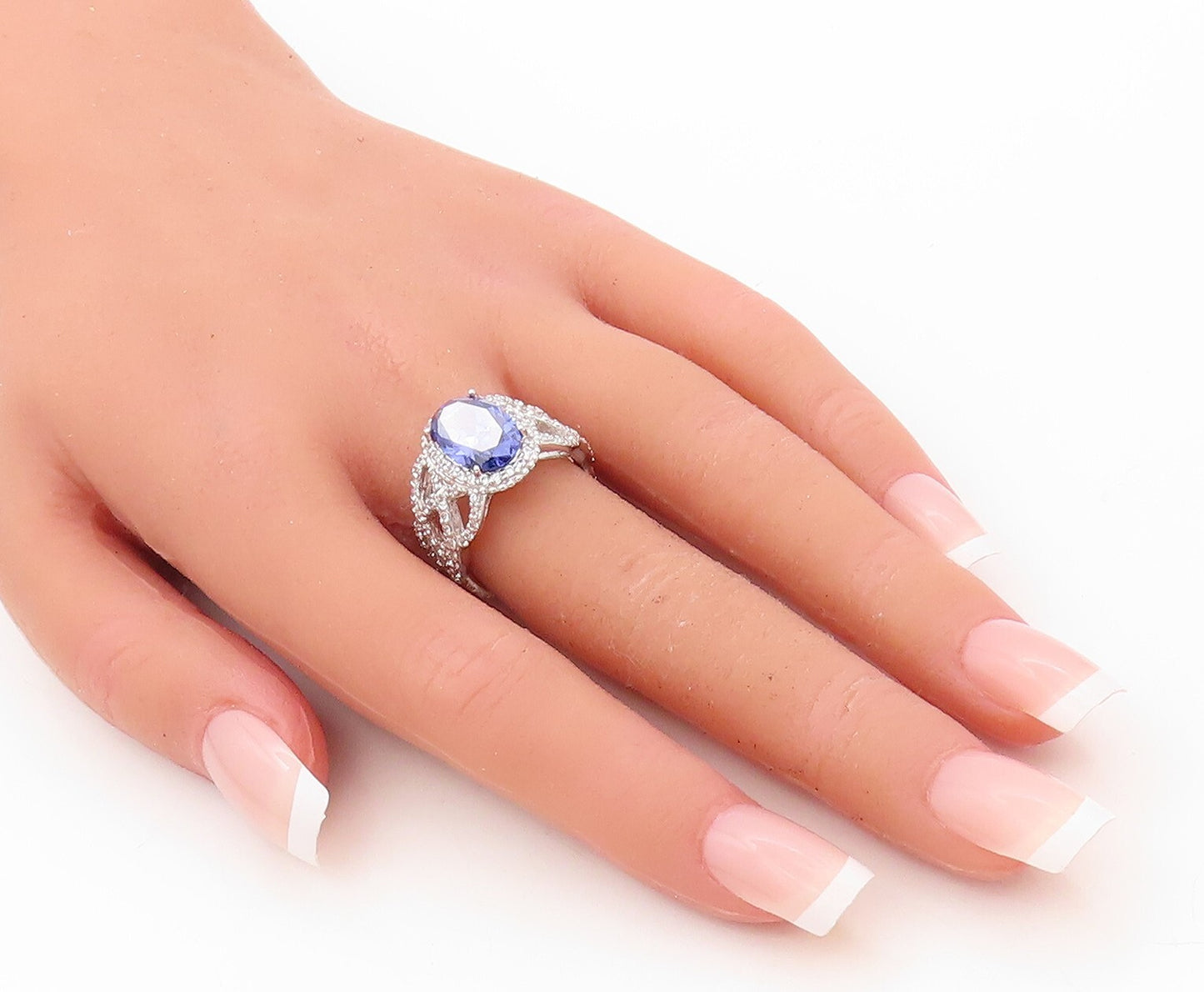 925 Sterling Silver Vintage Ring Designer Cutout Sapphire & CZ  Sz 7.5  RG30577