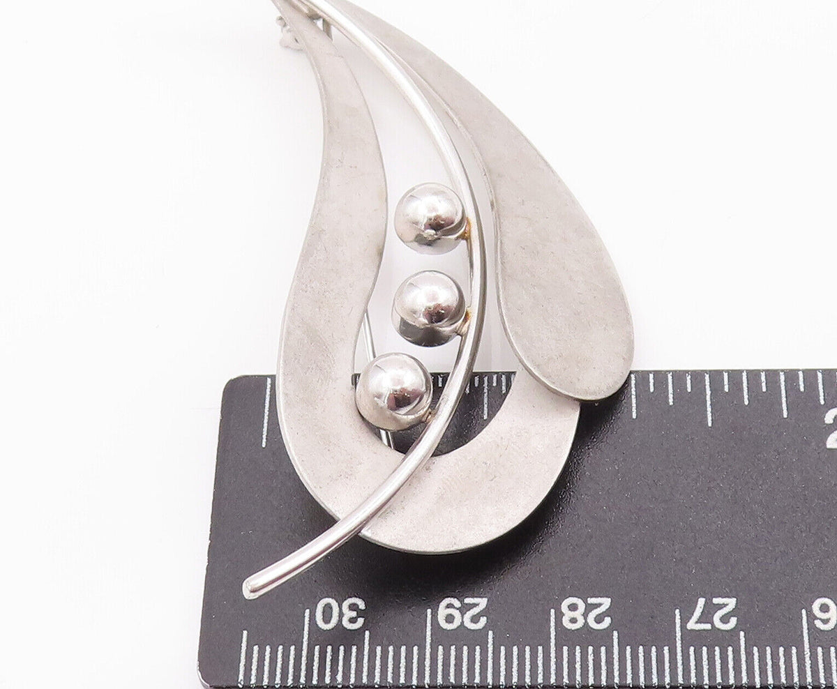 925 Sterling Silver Vintage Brooch Pin BEAU Beaded Carved Large Leaf  BP10851