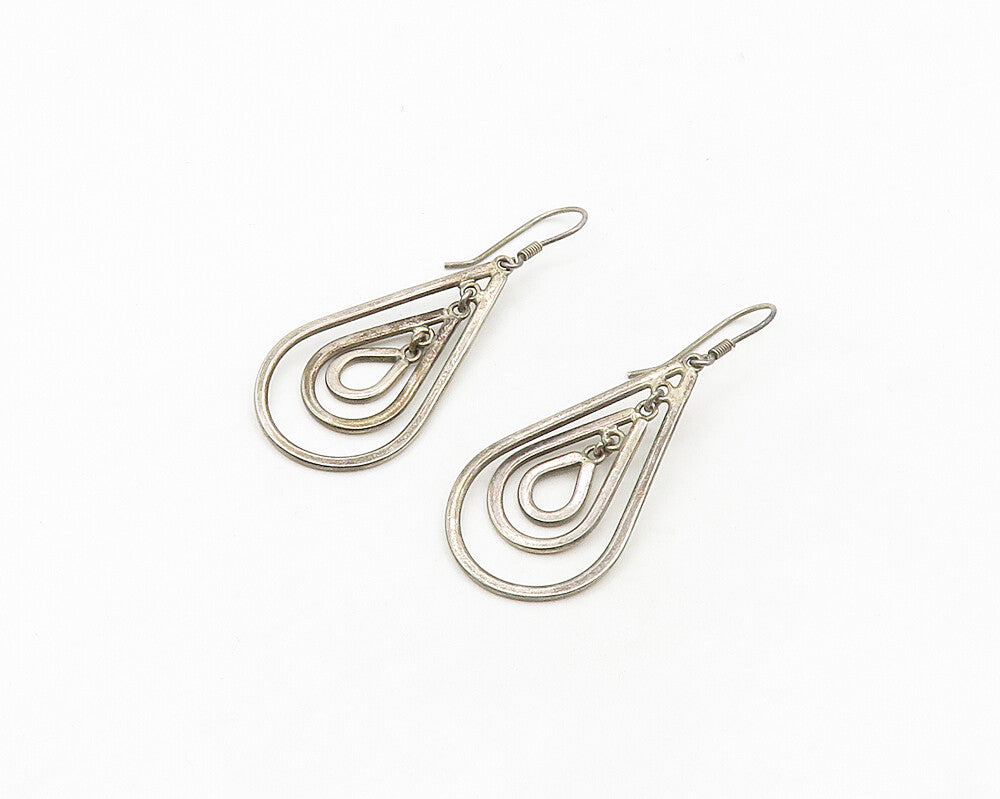 MEXICO 925 Silver  Vintage Dark Tone Graduated Open Tear Drop Earrings  EG9113