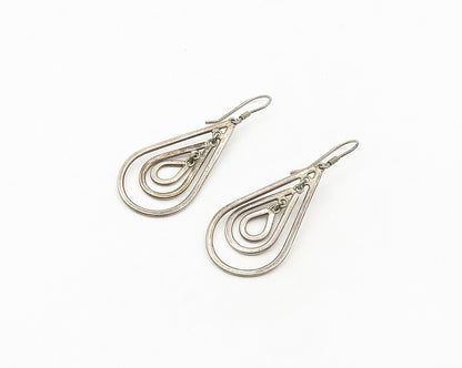 MEXICO 925 Silver  Vintage Dark Tone Graduated Open Tear Drop Earrings  EG9113