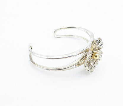 ESPO 925 Silver & 14K GOLD  2 Tone Sculpted Flower Split Cuff Bracelet  BT2484