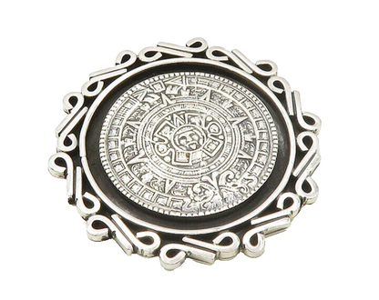 AVG TAXCO 925 Silver  Vintage Mayan Aztec Sun Calendar Brooch Pin  BP6939