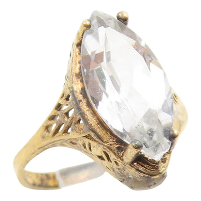 925 Sterling Silver Vintage Ring Gold Plated Marquise Cut CZ Band  Sz 6  RG35491