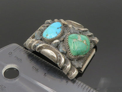 ZUNI NAVAJO 925 Silver  Vintage Heavy Brutalist Turquoise Watch Straps  TR3291