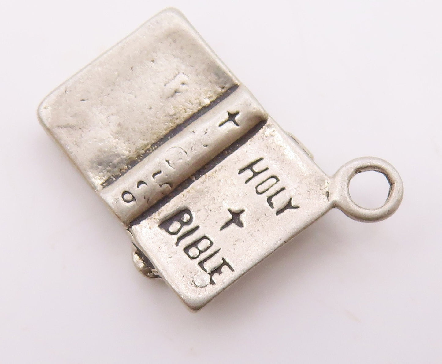 925 Sterling Silver  Vintage Open Religious Holy Bible Charm Pendant  PT21579