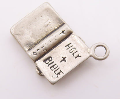 925 Sterling Silver  Vintage Open Religious Holy Bible Charm Pendant  PT21579