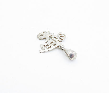 925 Sterling Silver Vintage Petite Shiny Etched Sweet 16 Drop Pendant PT2655
