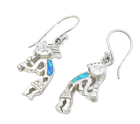 925 Sterling Silver  Fire Opal & Cubic Zirconia Kokopelli Drop Earrings EG3497