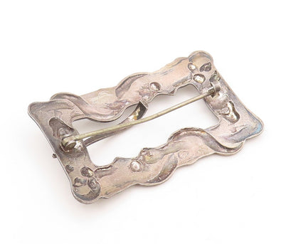 925 Sterling Silver Vintage Cloth Pin Dark Tone Floral Frame Carved  TR3845