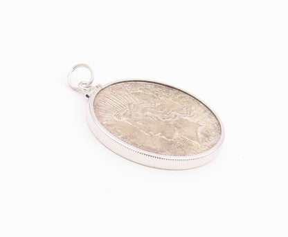 925 Sterling Silver Vintage Pendant Peace Lady Liberty Dollar Coin  PT26008