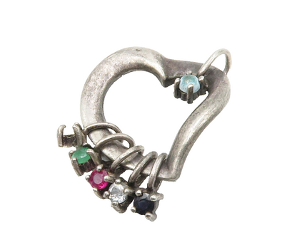 LENOX 925 Sterling Silver Vintage Topaz & Multi Stone Heart Pendant PT11074