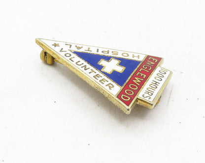 BS 925 Silver  Vintage Enamel Englewood Hospital Volunteer Brooch Pin  BP4029