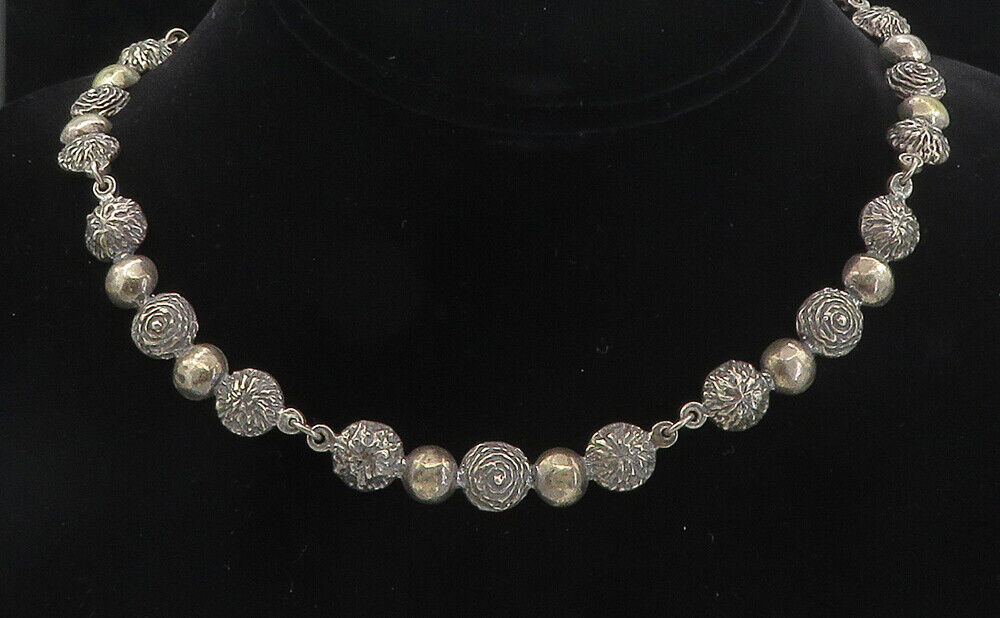 ISRAEL 925 Sterling Silver  Vintage Etched Dome Link Chain Necklace  NE1613