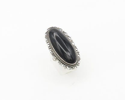 MEXICO 925 Sterling Silver Vintage Black Onyx Oblong Cocktail Ring Sz 8  RG17500