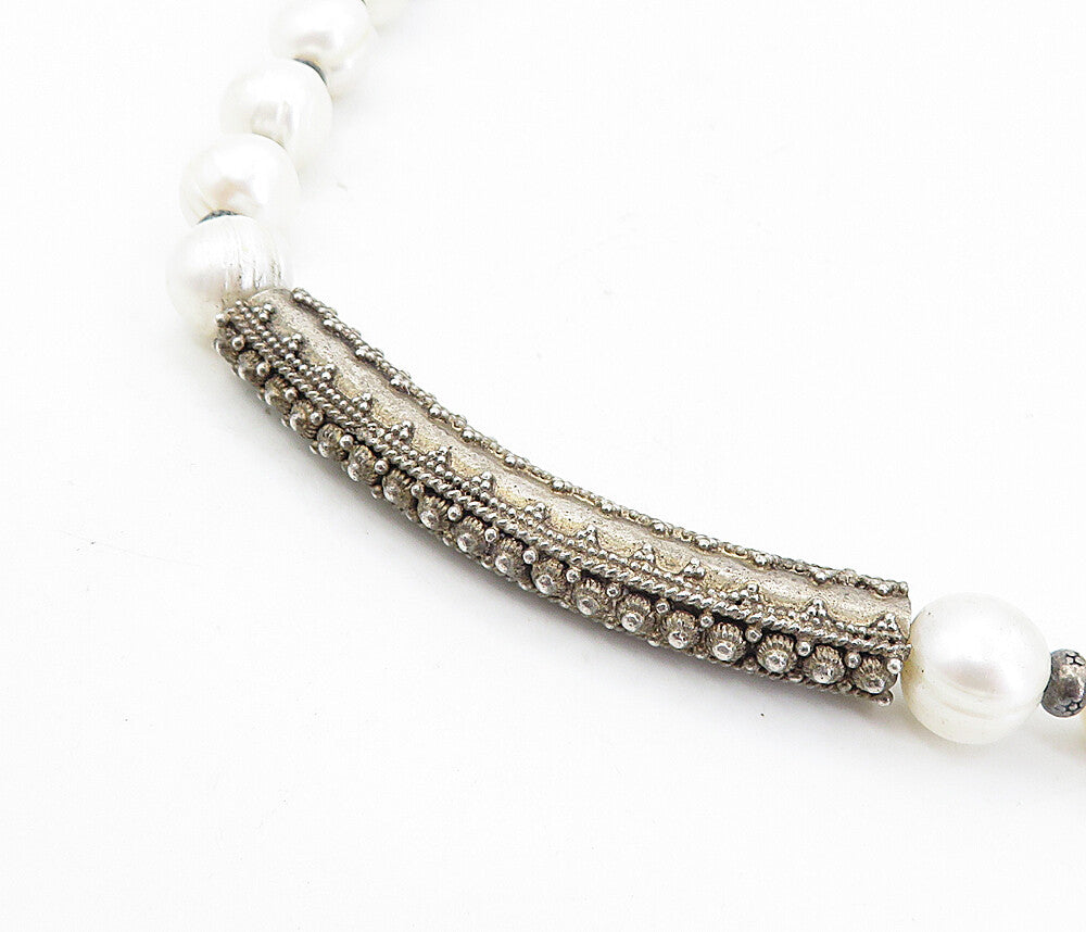 925 Sterling Silver  Vintage Baroque Pearls Beaded Chain Necklace  NE1472