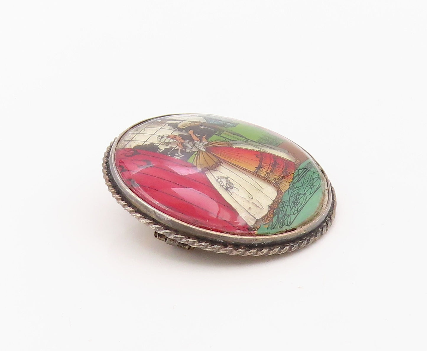 925 Sterling Silver Vintage Brooch Pin ENGLAND Antique Crinoline Lady  BP12540