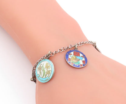 925 Sterling Silver Vintage Bracelet Antique Dangling Bermuda Map  BT11137
