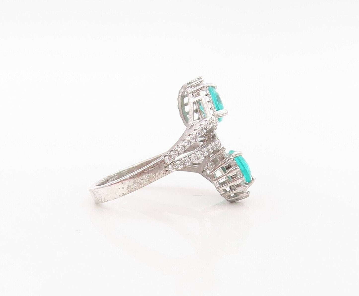 925 Sterling Silver Vintage Ring Designer Sea Green & White Topaz  Sz 7  RG30258